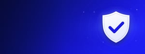 White OKI warranty shield with a blue check mark on a blue background